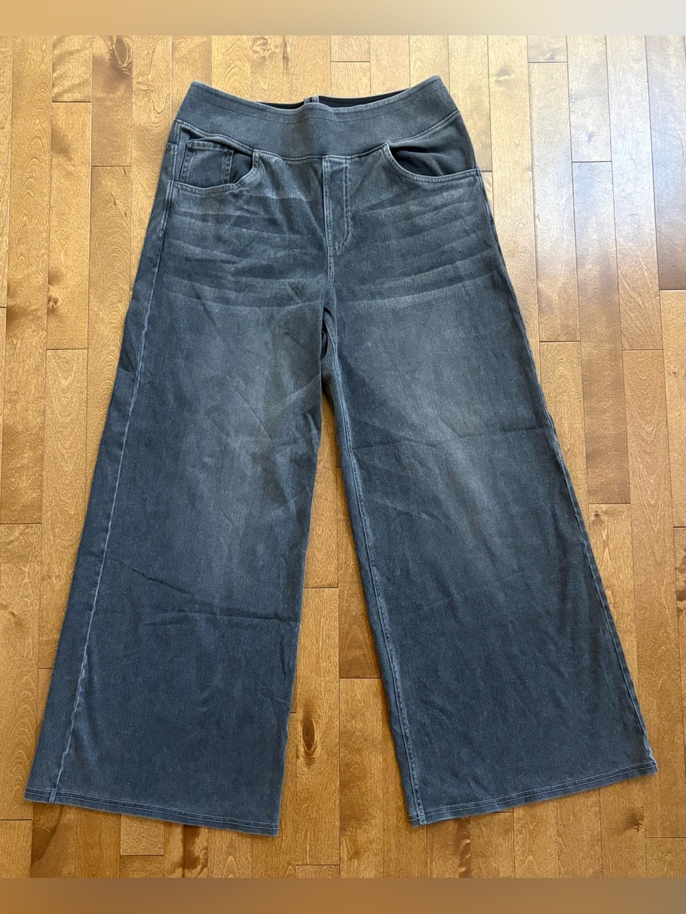 Halara High-Waisted Crossover Wide Leg Denim Pants - Washed Black - Size Large P